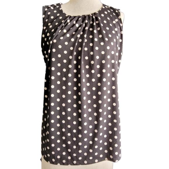 BCBGMAXAZRIA Black and Tan Poka Dot Sleeveless Blouse Size Large - Picture 1 of 4